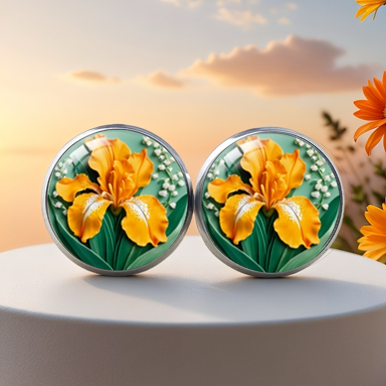 Women's Elegant Stainless Steel Silvery Iris Earrings, Casual & Party