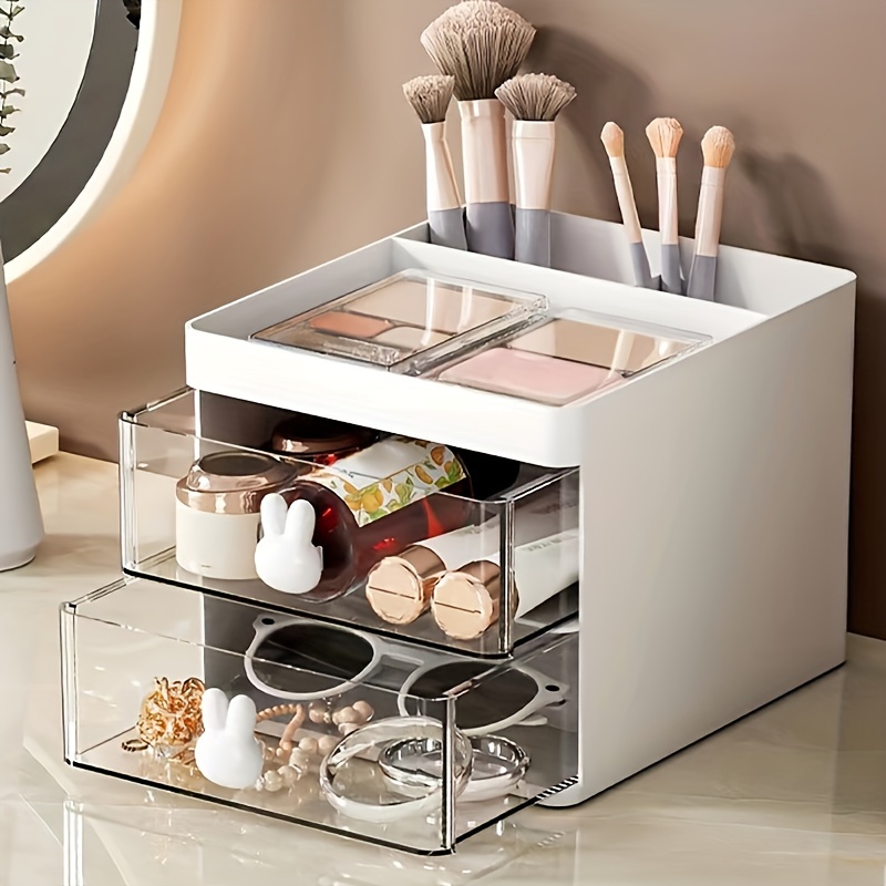 

durable" Expandable Multi-layer Makeup Organizer - Plastic Cosmetic Storage Box With Drawers For Brushes, Skincare, Lipstick & More - Perfect For Bathroom Vanity