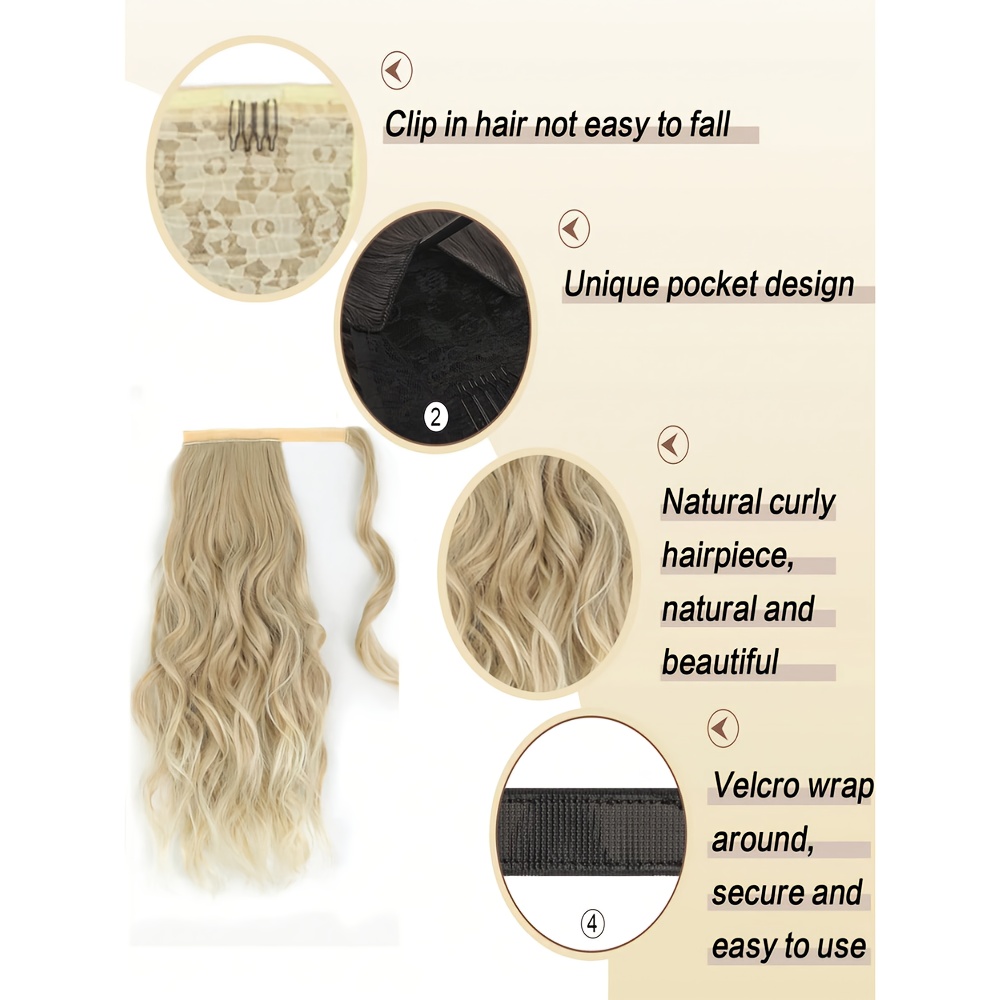 20 inch curly wavy ponytail extension in   made from high strength synthetic fibers for women details 4