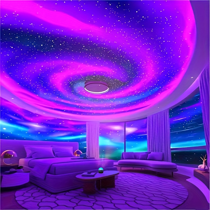 Proiector Rotativ Cer Înstelat Aurora Boreală, Proiector de Stele LED cu Telecomandă, Efecte de Iluminat Mobile, Cuplare USB, Proiector de Stele Galaxie cu 16 Culori de Lumină, pentru Decorațiuni de Nuntă, Petreceri de Sărbători, Decor Cameră Roz, Lumină de Tavan, Proiector pentru Home Theater