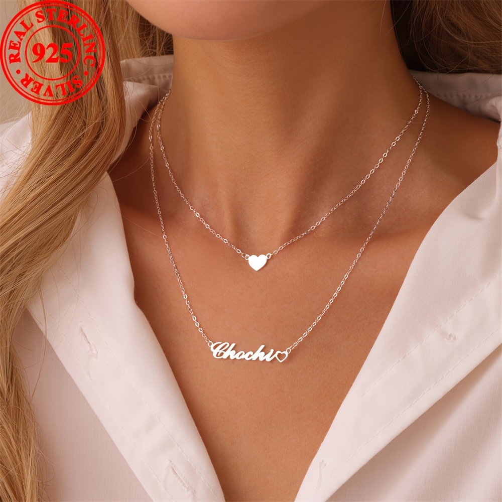 

Elegant 925 Sterling Silvery Double-layer Custom Engraved Necklace - Choose From , Valentine's Day, &