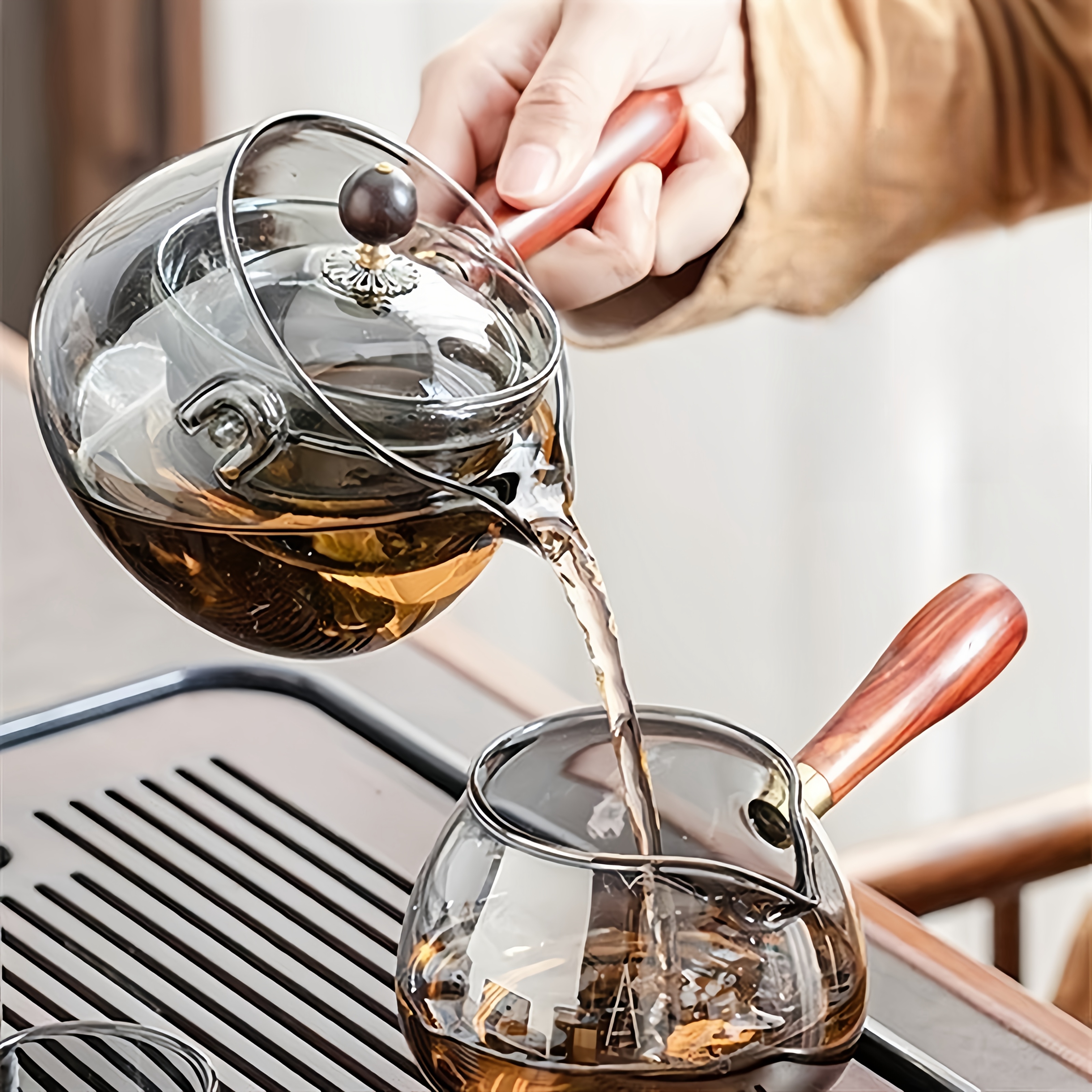 1pc high borosilicate heat resistant glass side handle teapot 500ml large capacity rotating tea   insulating glass tea kettle Product details 3