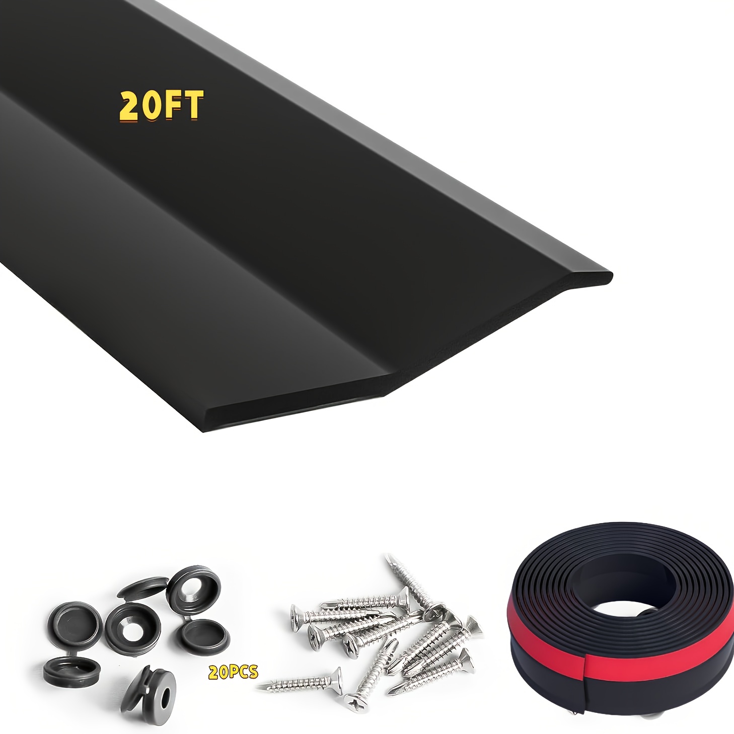 

20ft Garage Door Seal Strip With Adhesive Backing, Screws & Caps - Weatherproof, Fit For Top & Side Of Doors, Garage Door Insulation