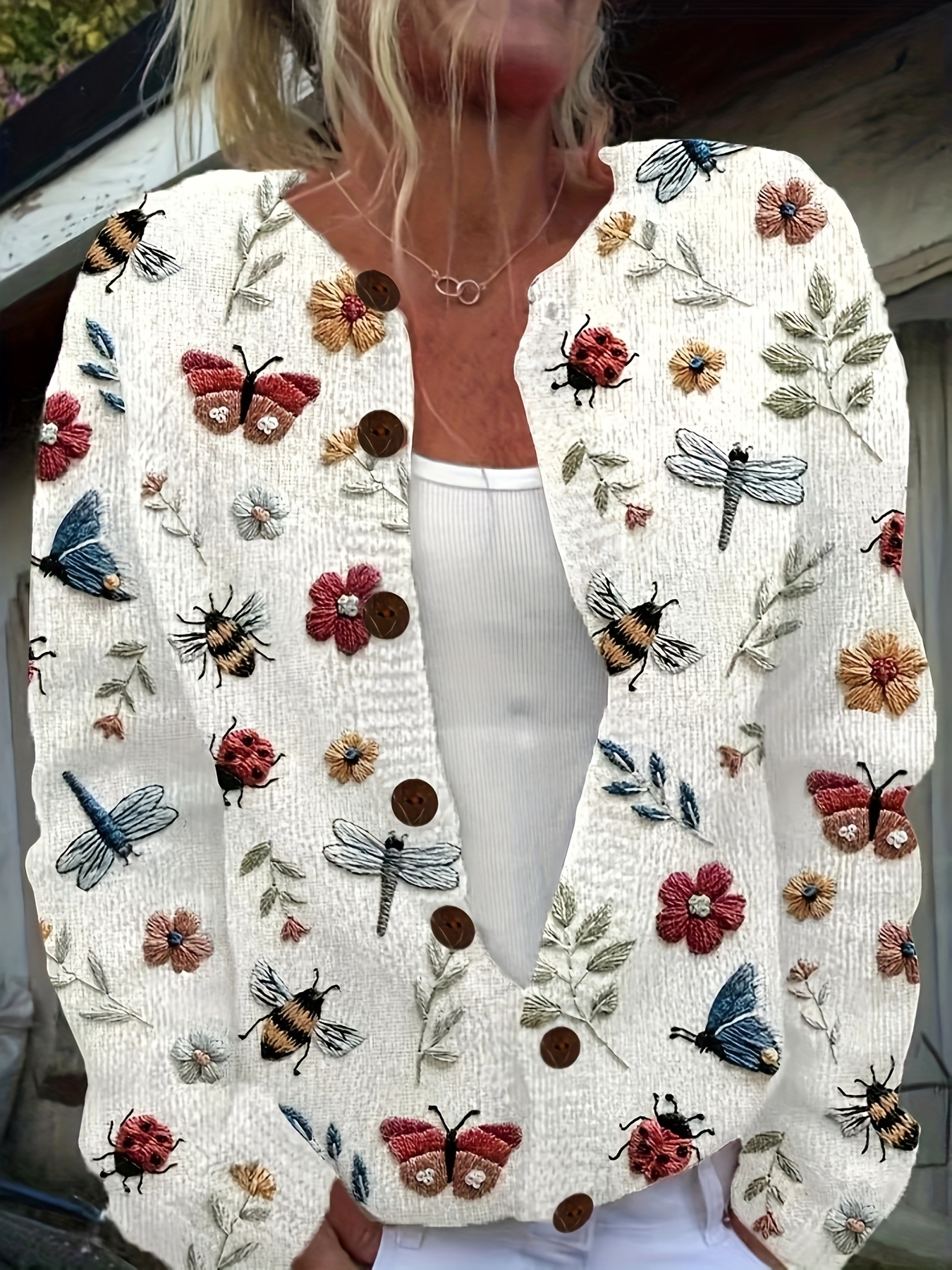 women's casual 3d print floral insect sweater cardigan Temu Germany