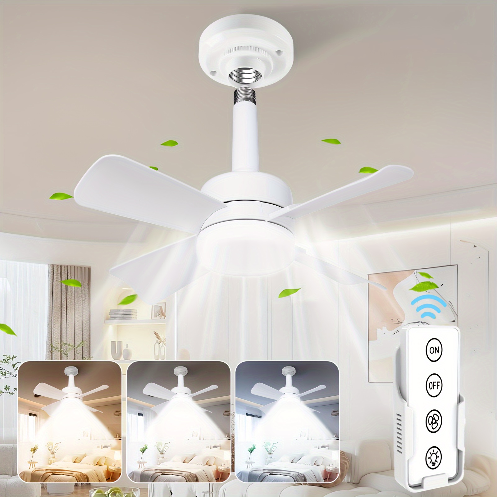 

Socket Fan Light, Ceiling Fans With Lights And Remote, 3 Led Dimmable 3000k-6500k, 1000 , Ceiling Fan With 3 For Bedroom, Kitchen, Living Room, Balcony