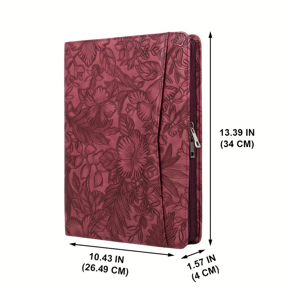 

Premium Gift Elegant Rose Red Pu Leather Zippered Portfolio, A4 Size Multifunctional Padfolio, Refillable Folder Briefcase With And Notepad Storage, Perfect For Graduation Or Business Gifts