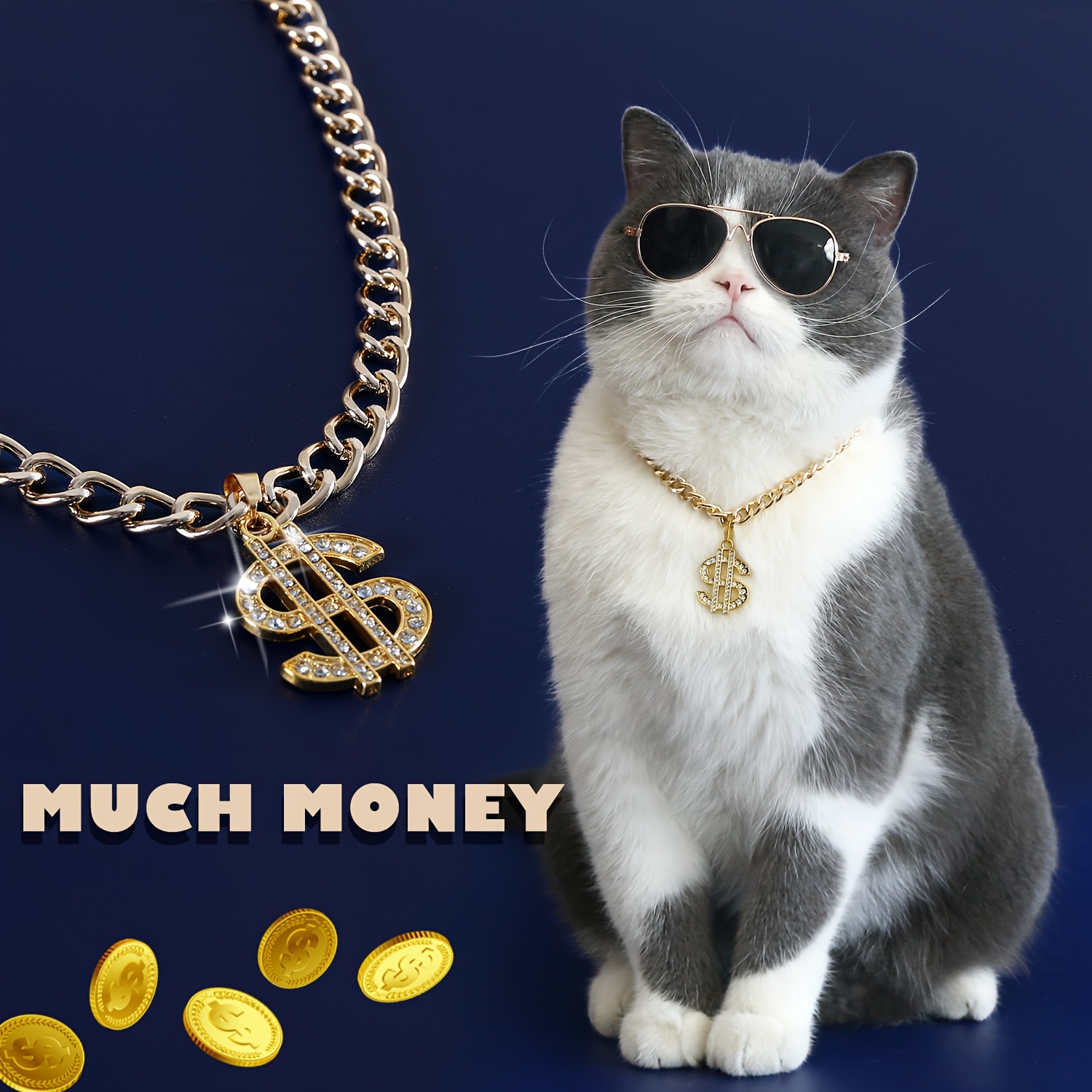 1 Stck Haustier Bling Halsband, Goldfarbenes Metall Dollar Anhnger  Halskette fr Katzen & Kleine bis Mittelgroe Hunde, Funkelndes  Strass-Accessoire fr modische Katzen und Hunde