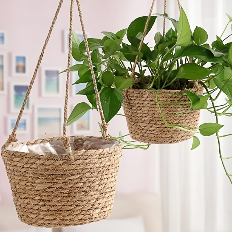 1pc garden hanging planter macrame plant storage basket jute rope woven indoor outdoor flower pot holder plant hangers home decor 0