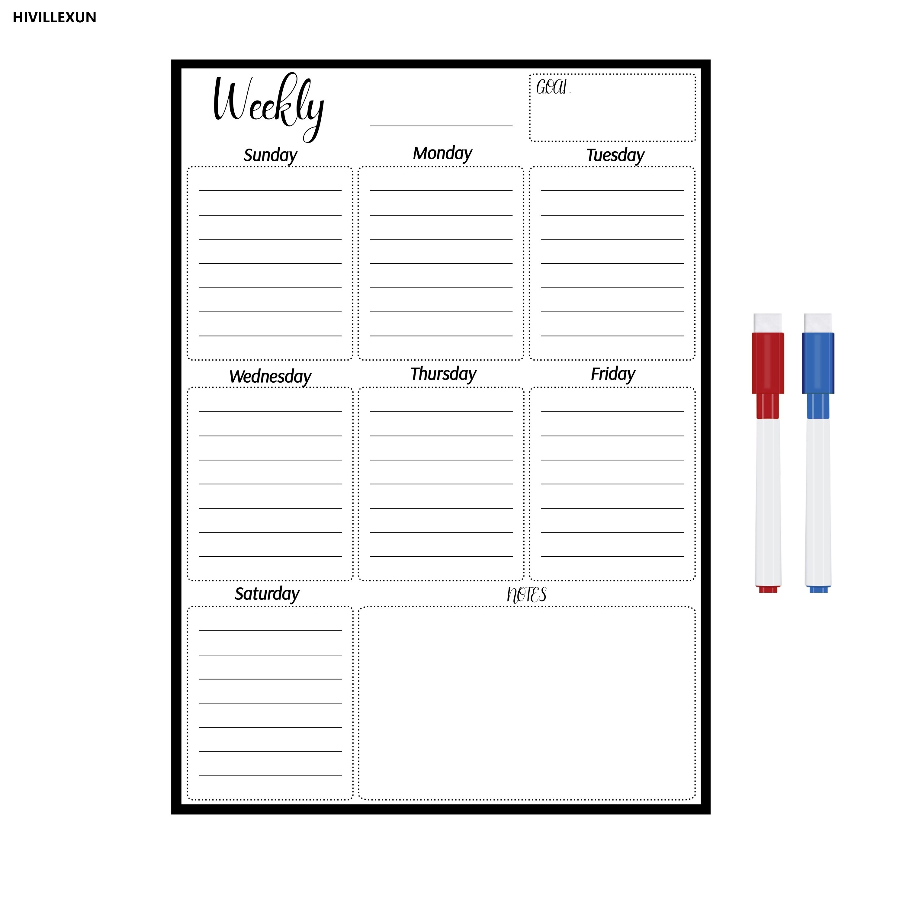 

Magnetic Dry Erase Weekly Calendar Whiteboard Meal Wall Planner Vertical For Fridge 17x12" - 2 Fine Tip Markers & Large Eraser With Magnets - To Do List White Board - Magnet Dry Erase Board For Fridge