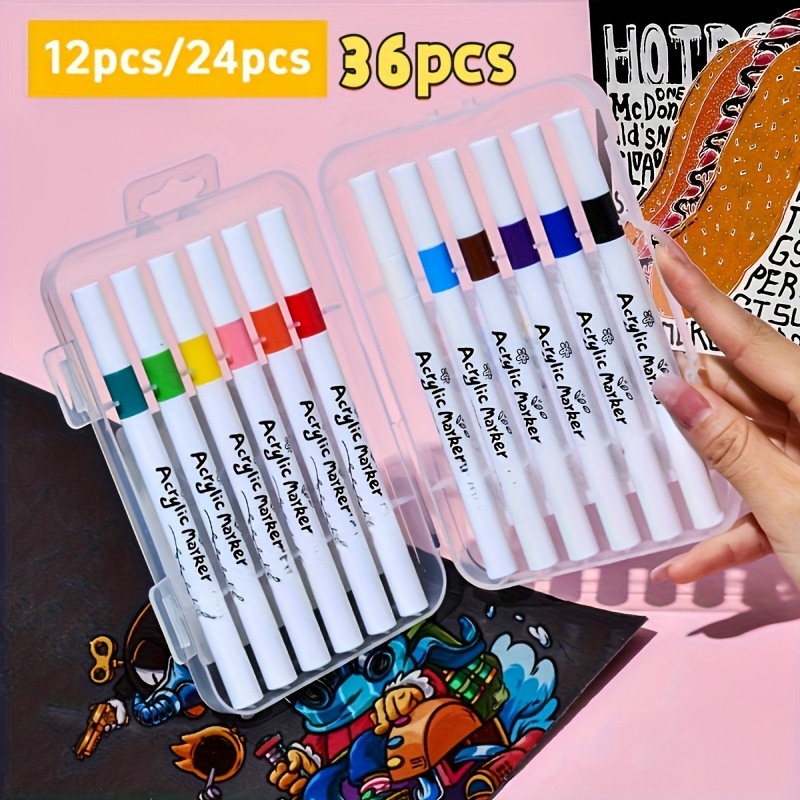 

12pcs/24pcs/36pcs Markers - Art Painting Diy Brushes - And Drying - Large - Non-transparent - Suitable For Plastic Surfaces - Suitable For Painting, Drawing, Sketching And