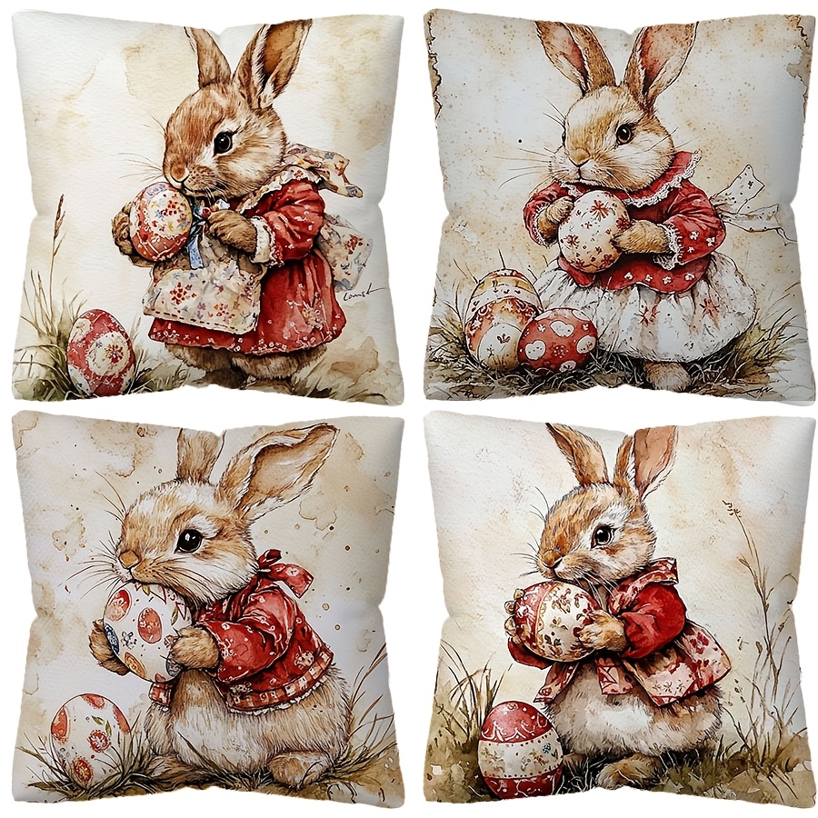 

4pcs Easter , 17.72x17.72 , Contemporary , Washable, Zippered Cushion , Pillowcases For Sofa, , Bedroom Decor