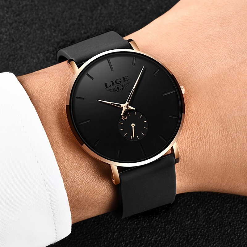 LIGE Black Stylish Quartz Watch, Comfortable Design