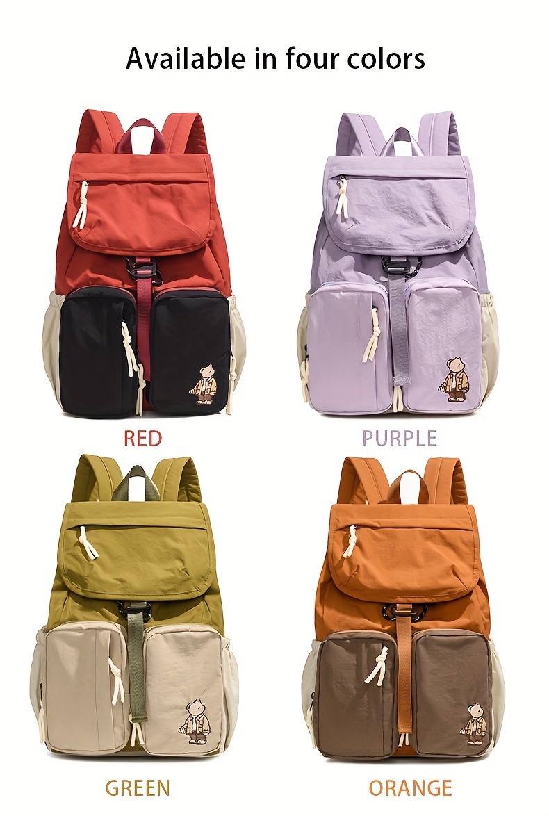 Vintage Bear Pattern Backpack With Buckle For Daily Travel School_voghion.com