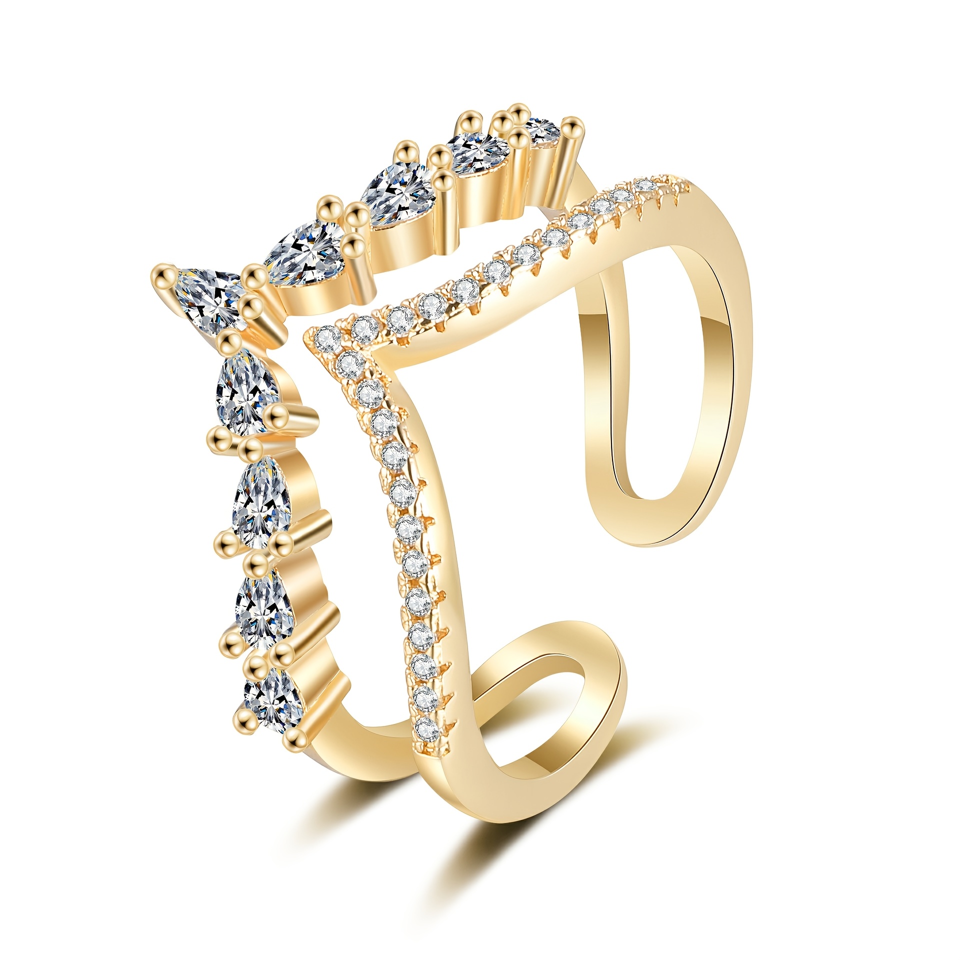 Women's Star Moon V-Shaped Double-Layer Adjustable Ring