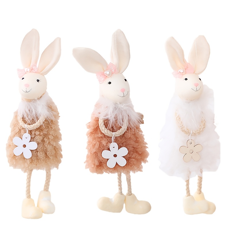 3- Deco Easter Bunny Hanging Ornaments, Plastic Rabbit Figurines, Animal Theme Farmhouse Room Decor, No Electricity Or Feathers Required
