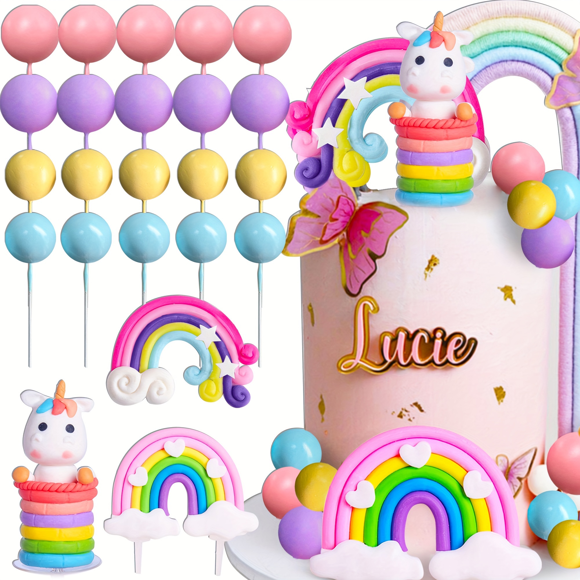 Image of Laventy 23pcs Unicorn Cake Decoration Unicorn Birthday Decoration Rainbow Cake Topper Unicorn Party Favors Rainbow Birthday Decoration Birthday Cake Decoration