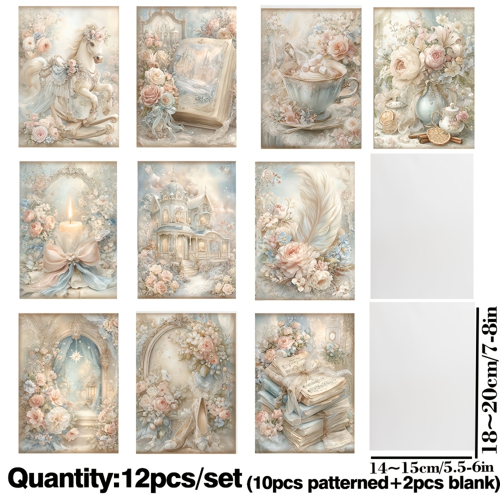 E-shop 12 Blatt transparentes Vellum Papier | Fantasy-Designs mit Blumen und Palästen für Scrapbooking, Journale, Umschläge und Grußkarten