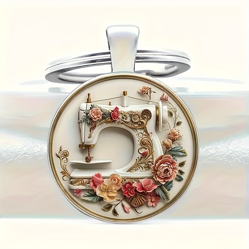 

1pc Fashion American Wreath Sewing Machine Keychain, Zinc Alloy, Women' Accessory, Perfect Gift For Birthday, Graduation, , Round Shape With , Ladies Keyring, Decorative, Single, Round Ring Clasp