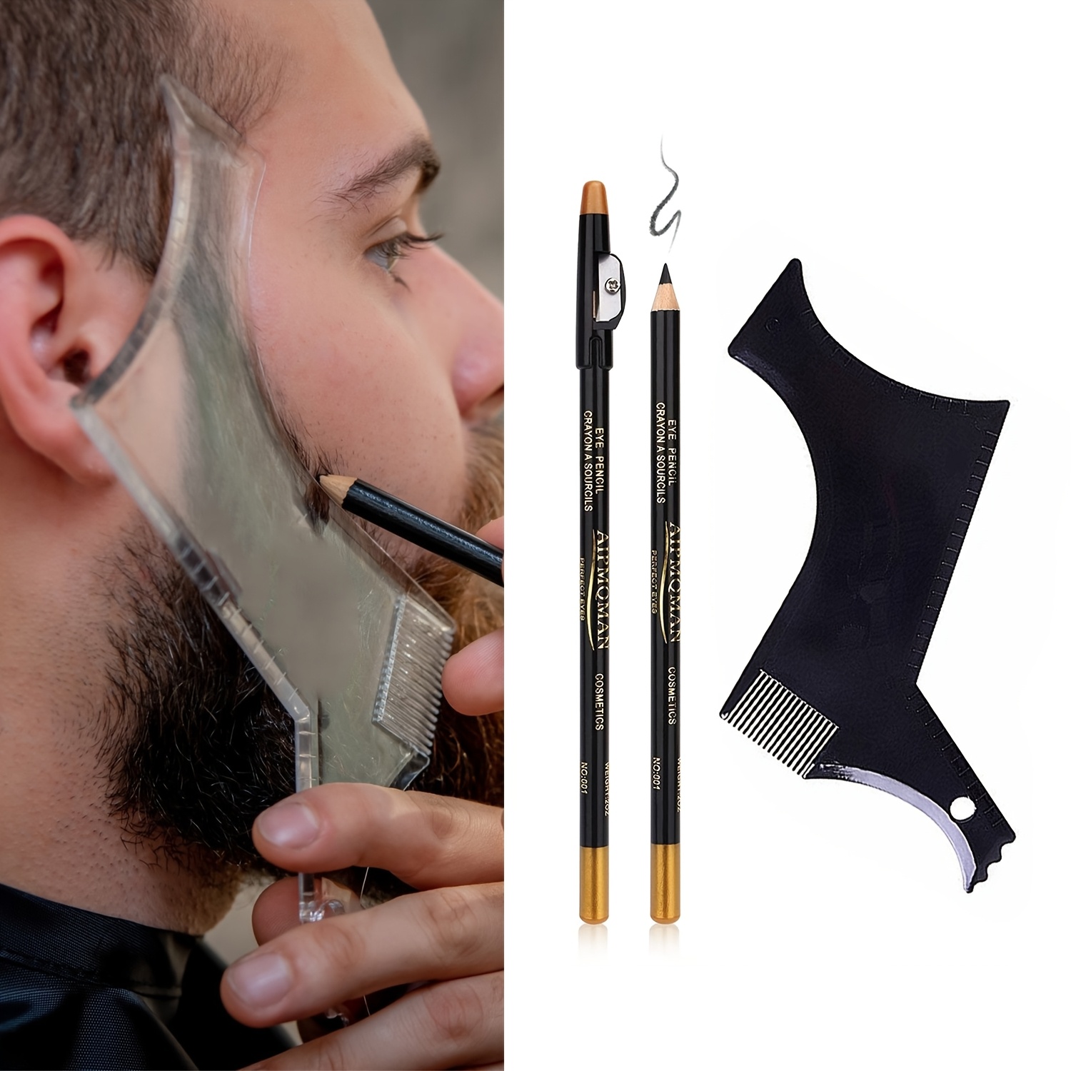 

3pcs Beard Grooming Kit: Multi-functional Filling & Styling Set With Comb, Pencil, And Brush - Fragrance-free Plastic Tools For Perfect Facial , Beard Accessories