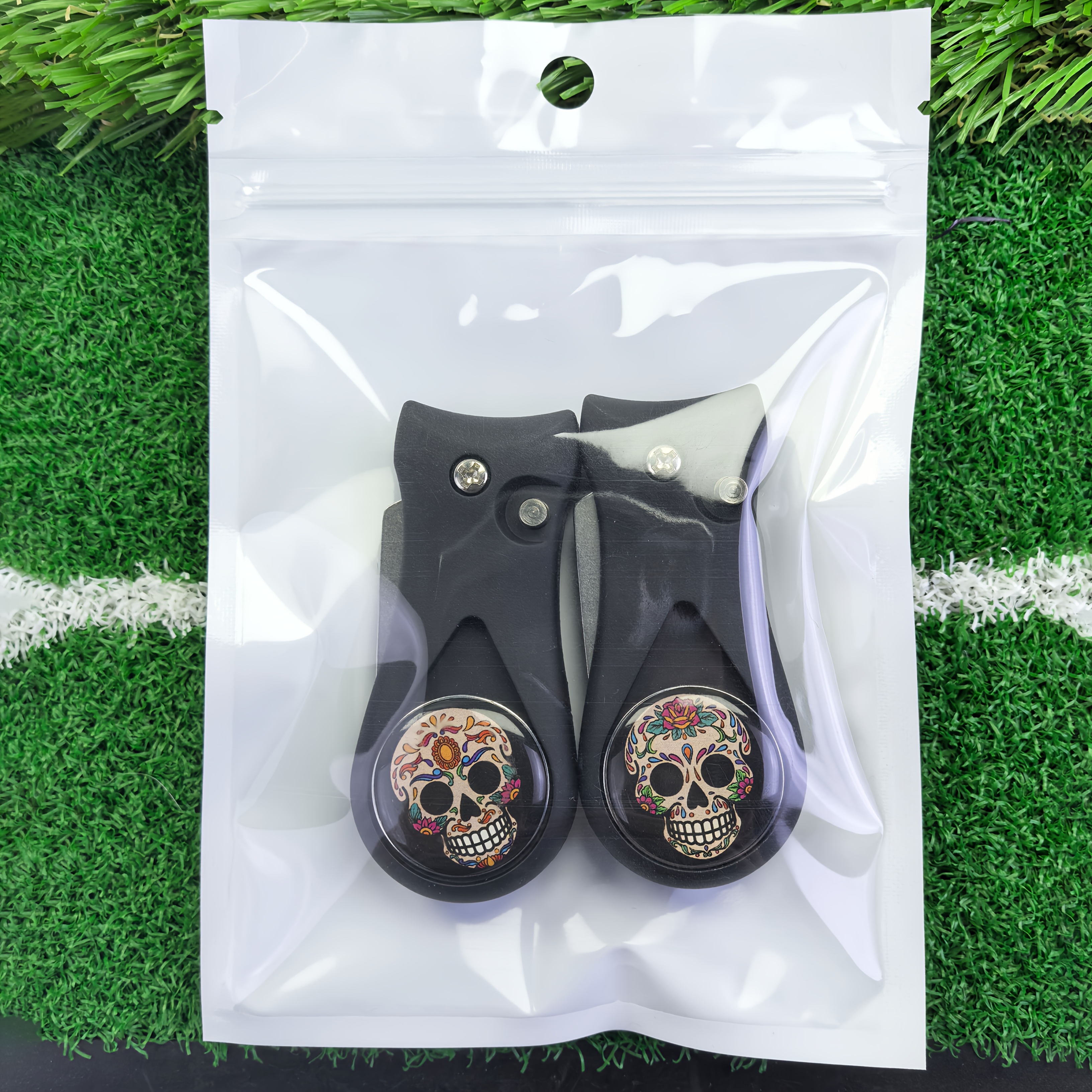 Image of 2pcs Magnetic Golf Repair Tool With Cartoon Ball Marker - Stainless Steel, Durable & Portable For Outdoor Use