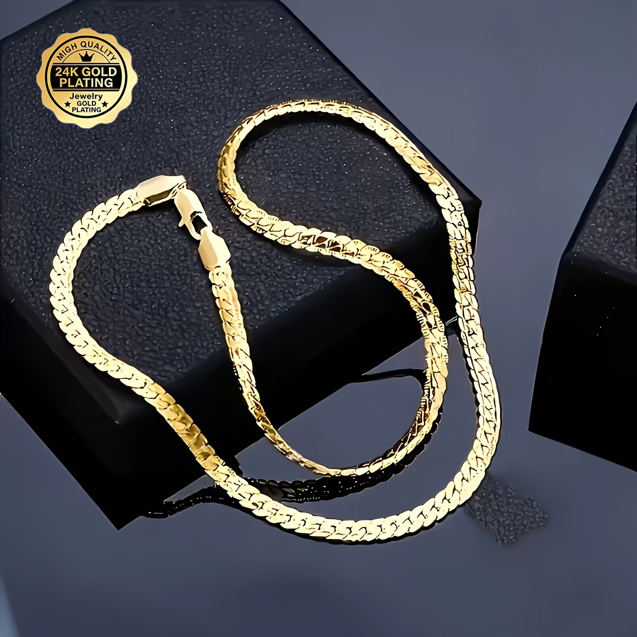 1pc 24K Golden Plated Unisex Side Necklace, Elegant Gift