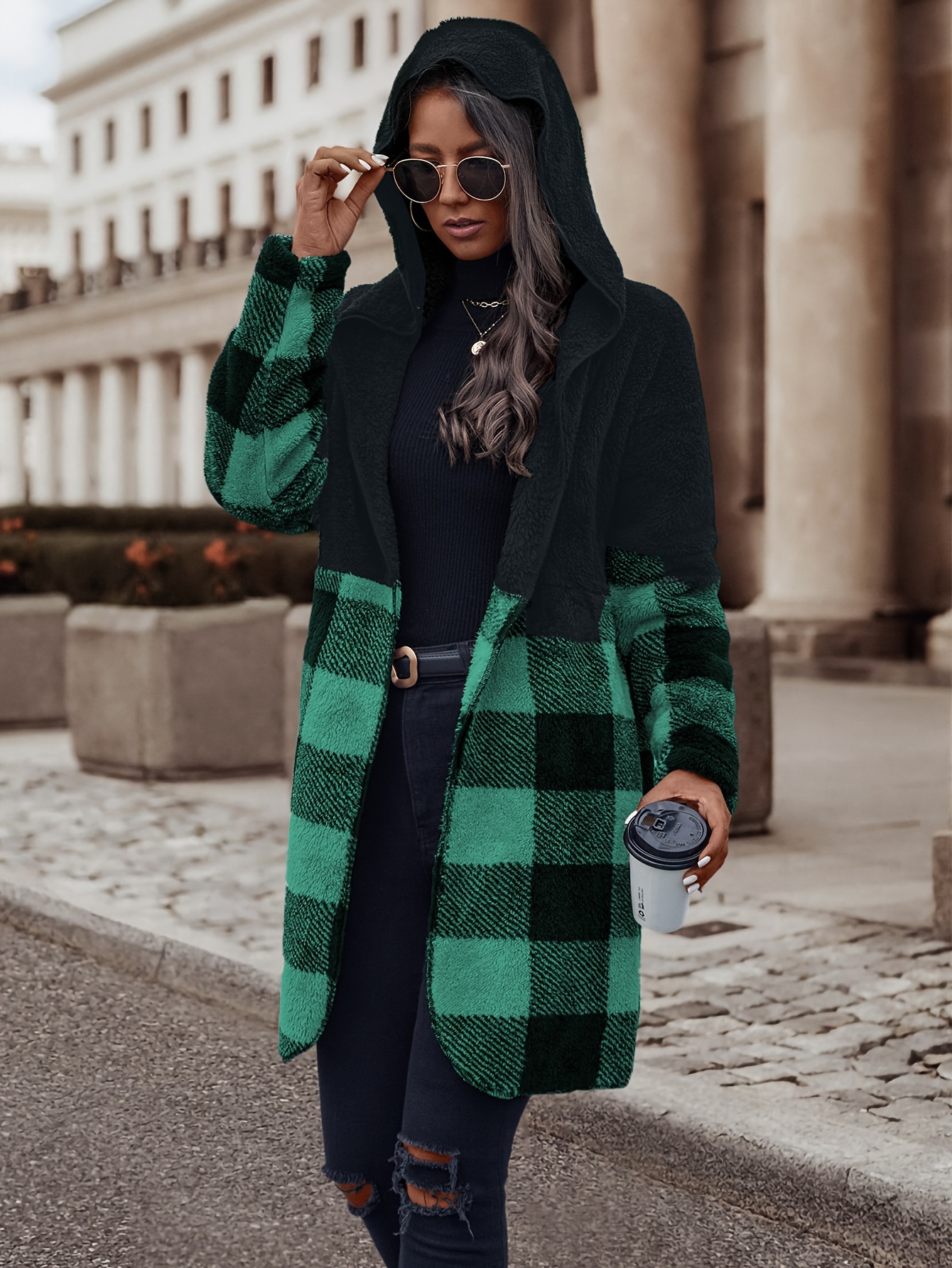 Belted Coat Green Check Coat Womens Epwell Green Waterproof Belted