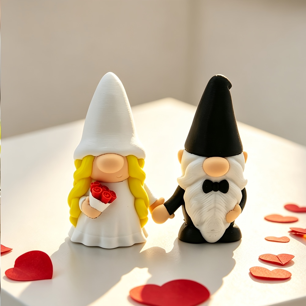 TEMU 2pcs Wedding Bride Groom Sculpture Ornaments, Wedding Dress Gnomes Elf Home Decor Valentine's Day Gifts