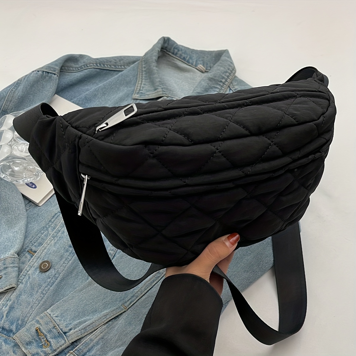 Image of Women's Adjustable Crossbody Waist Bag - Rfid-friendly Zipper Closure, Lightweight Nylon With, For Travel, Daily Use, Gym, Casual Outfits - Suitable For Women