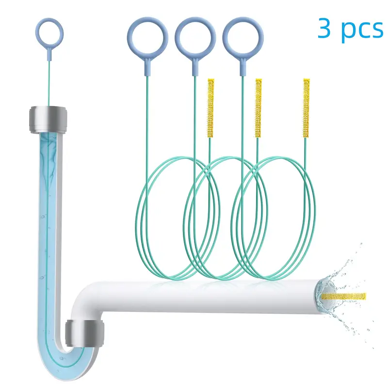 3pcs 50 extra long drain snake hair clog remover with nylon coating sturdy plastic handles teal color for easy identification ideal for bathtub bathroom sink and shower unclogging bathtub drain hair catcher details 1