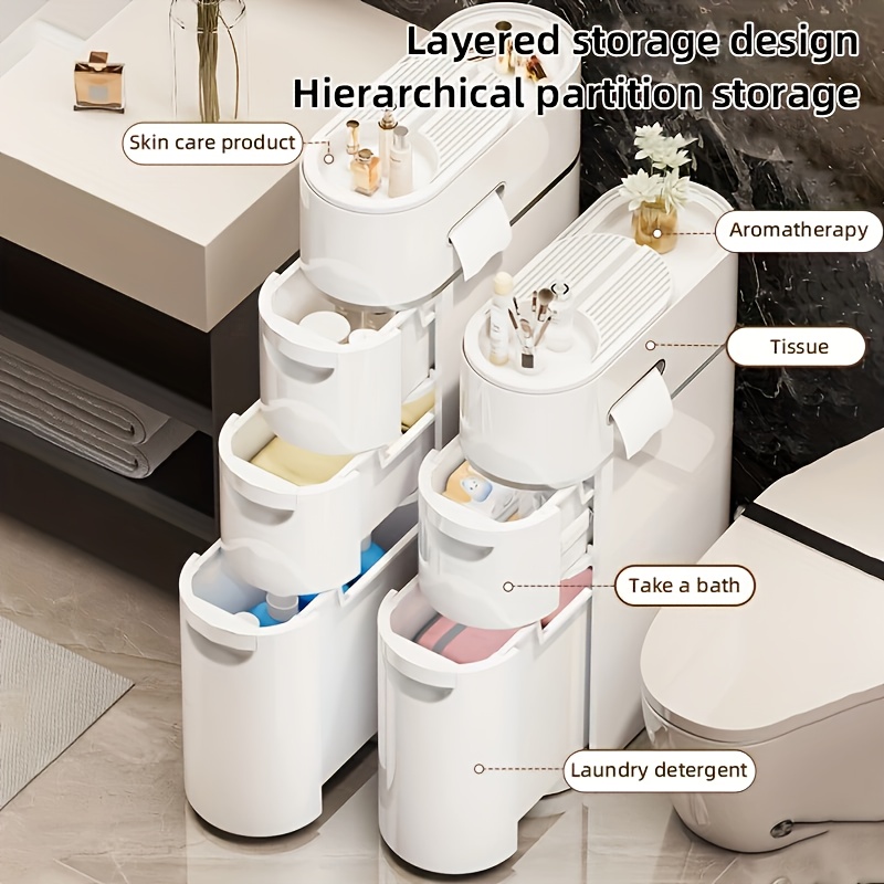   4 layer white slit pull out cabinet   used to put paper towels multi functional household bathroom racks shower supplies lockers used in bathrooms kitchens living rooms and   a   for household storage Product details 5