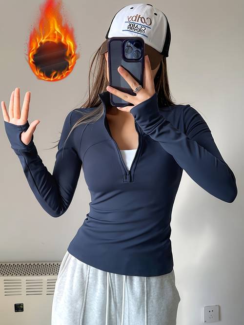 jesenska i zimska moda nova ženska sportska jakna za jogu od u jednoj , flis otporan na vjetar i , dugih rukava s prstima, polu- patentni zatvarač za otvaranje i zatvaranje, zakrivljeni struk, prikladna za trčanje, jogu, tenis, studio, ležerne izlaske