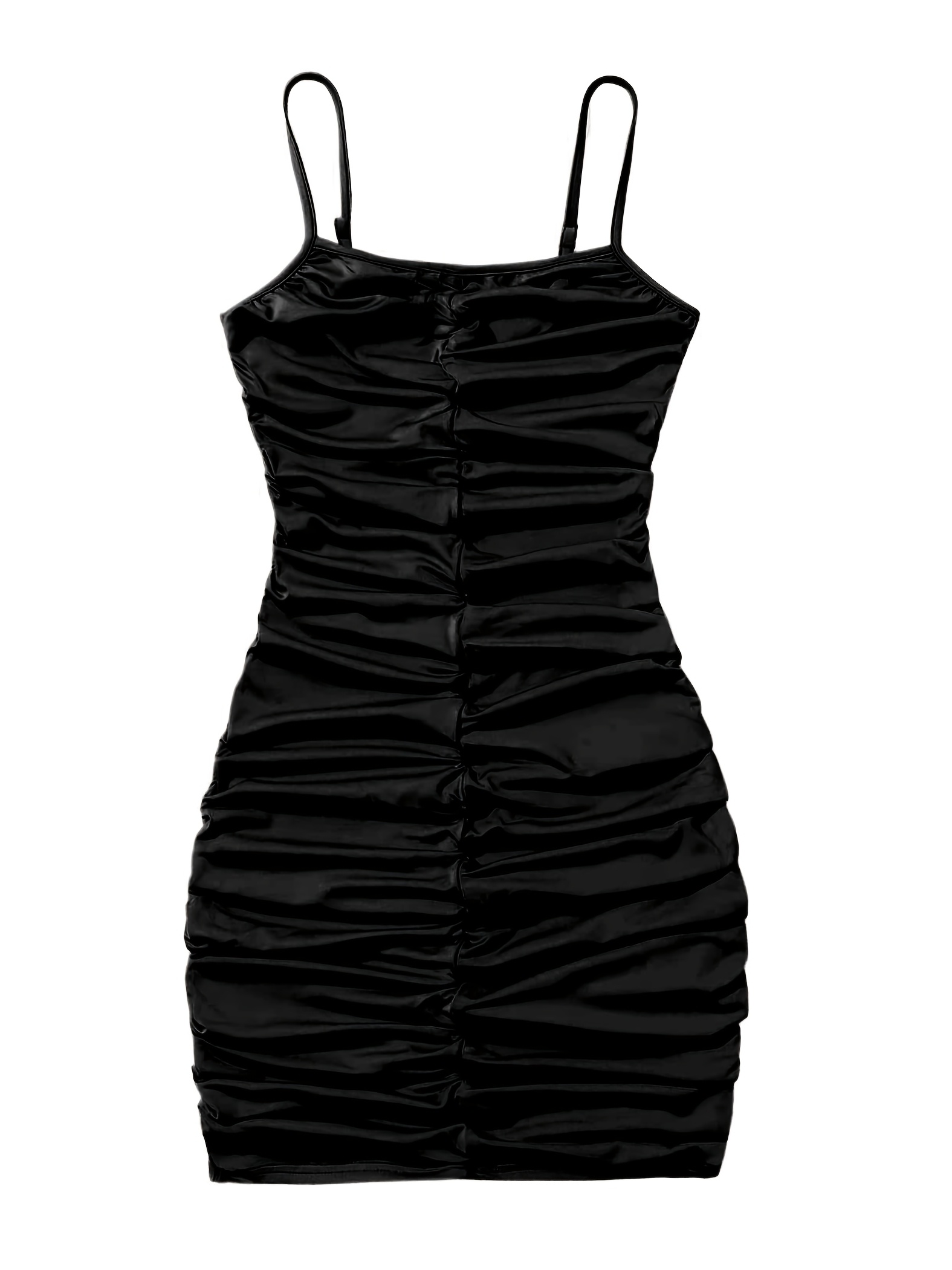 knee length dresses for ladies Seamless Spaghetti Strap Bodycon Mini Dress in Black S / Black main image 0