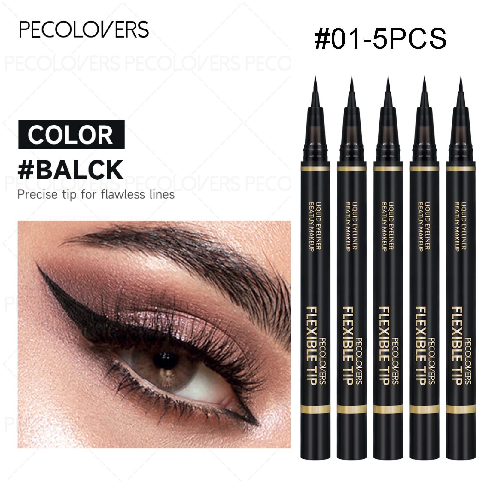 Image of 5pcs Pack Waterproof Quick-dry Liquid Eyeliner Pen - Long-lasting Smudge-resistant Waterproof Eye Liner Suitable For Beginners, For Waterproof For Wet Eyes, Parties, Travel, Daily Use