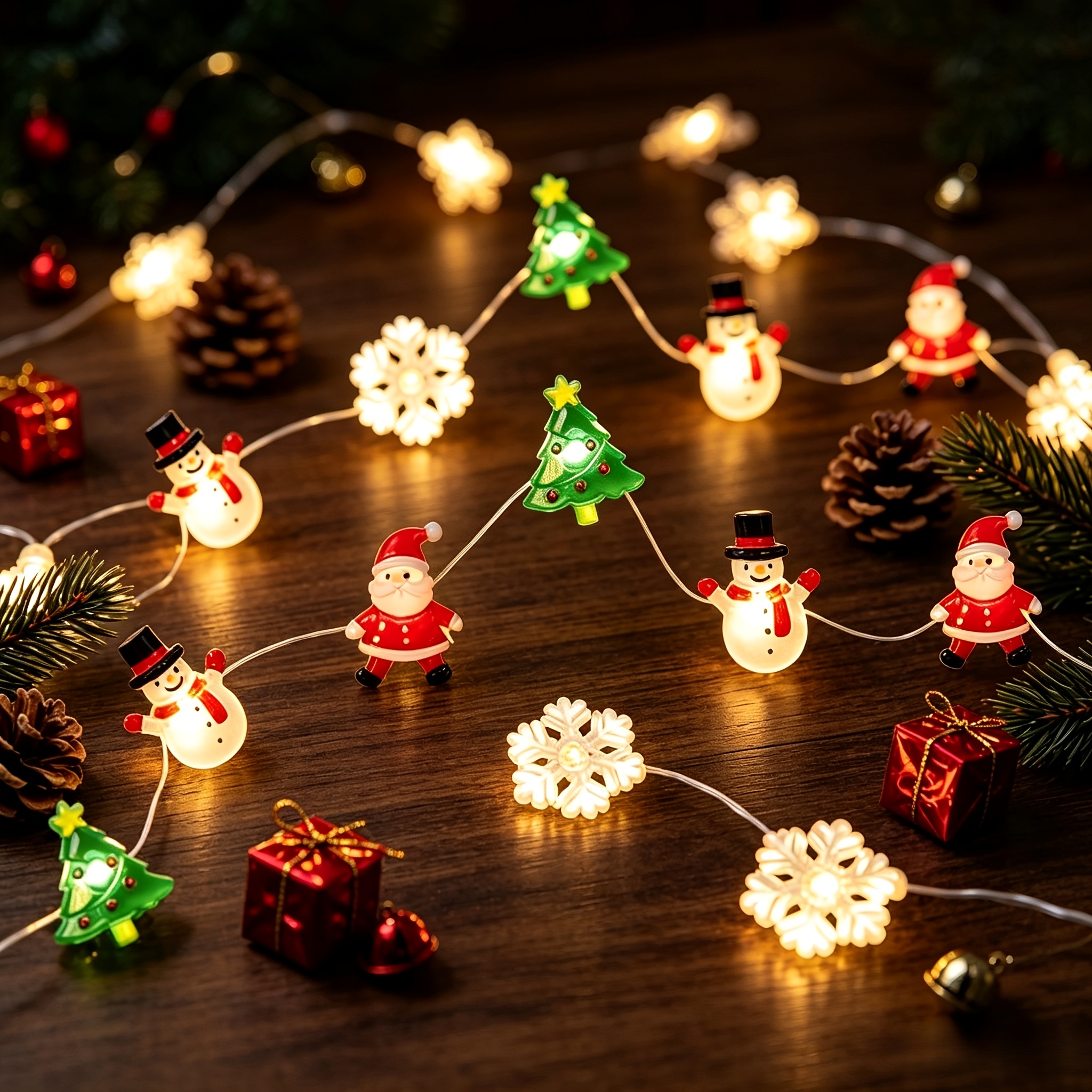 100,08 cm / 299,72 cm Weihnachtsdeko Lichterkette, Weihnachts LED Lichterkette Weihnachtsmann Schneemann Baum Schneeflocken Design, Batteriebetriebene Lichterkette für Weihnachten Zuhause Indoor Party