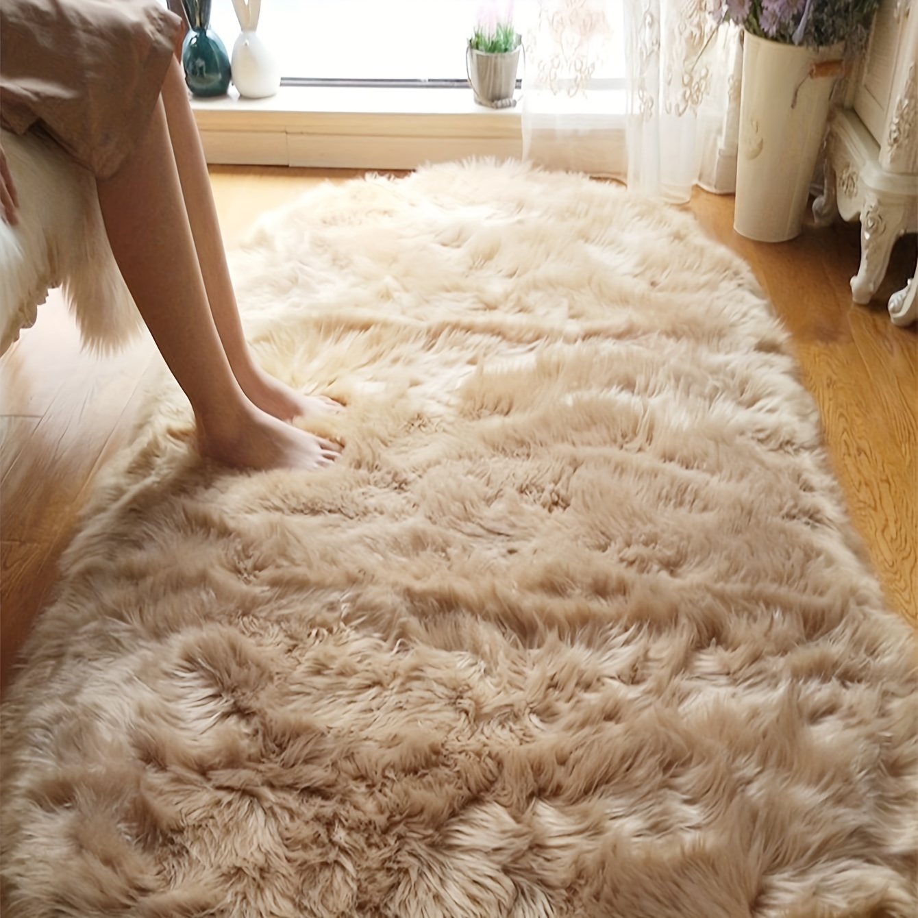 high pile   wool bedroom bedside area rug soft and comfortable thickened fluffy shaggy household bed   floor mat machine washable living room sofa coffee table carpet details 0