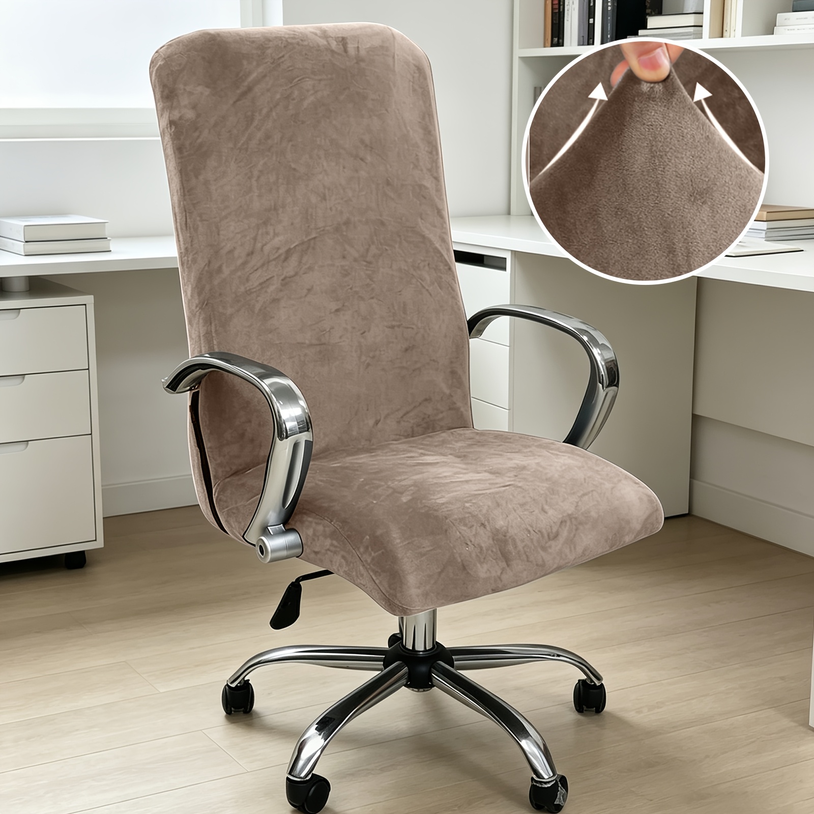 TEMU Elástica de Terciopelo de Felpa Zorro Plateado para Silla de Oficina con Fundas para Reposabrazos, Elástica de Color Sólido para Silla de