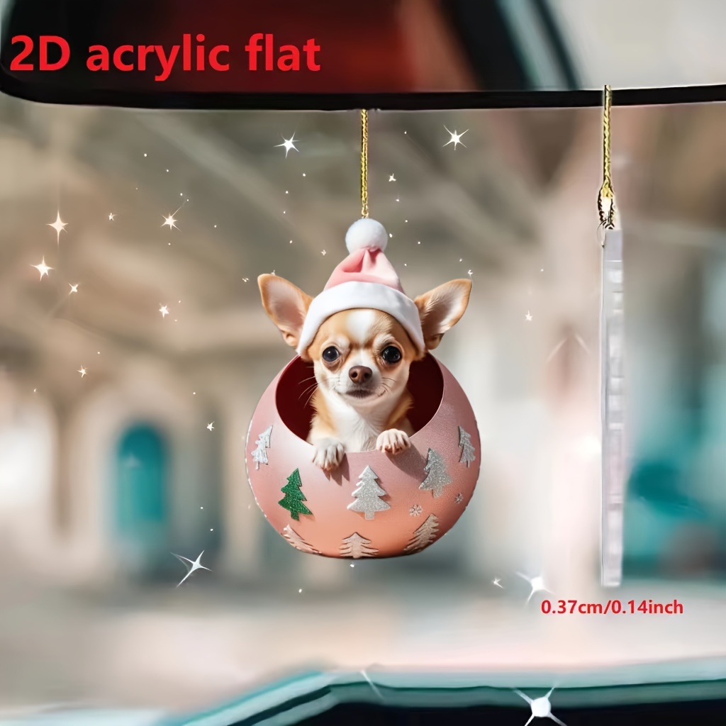 

1-pack Christmas Chihuahua 2d Acrylic Ornament, Cute Hanging Decoration For Home, Party Favors, Bag & Keychain Accessory, Featherless, Non-electric
