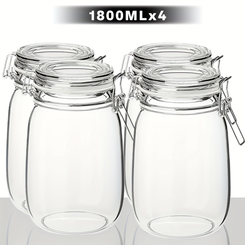 TEMU Glass Jar 1.0l Four-piece Set, Sealed Jar, Food Storage, 204 Stainless Steel , Pickles, Food Bottles