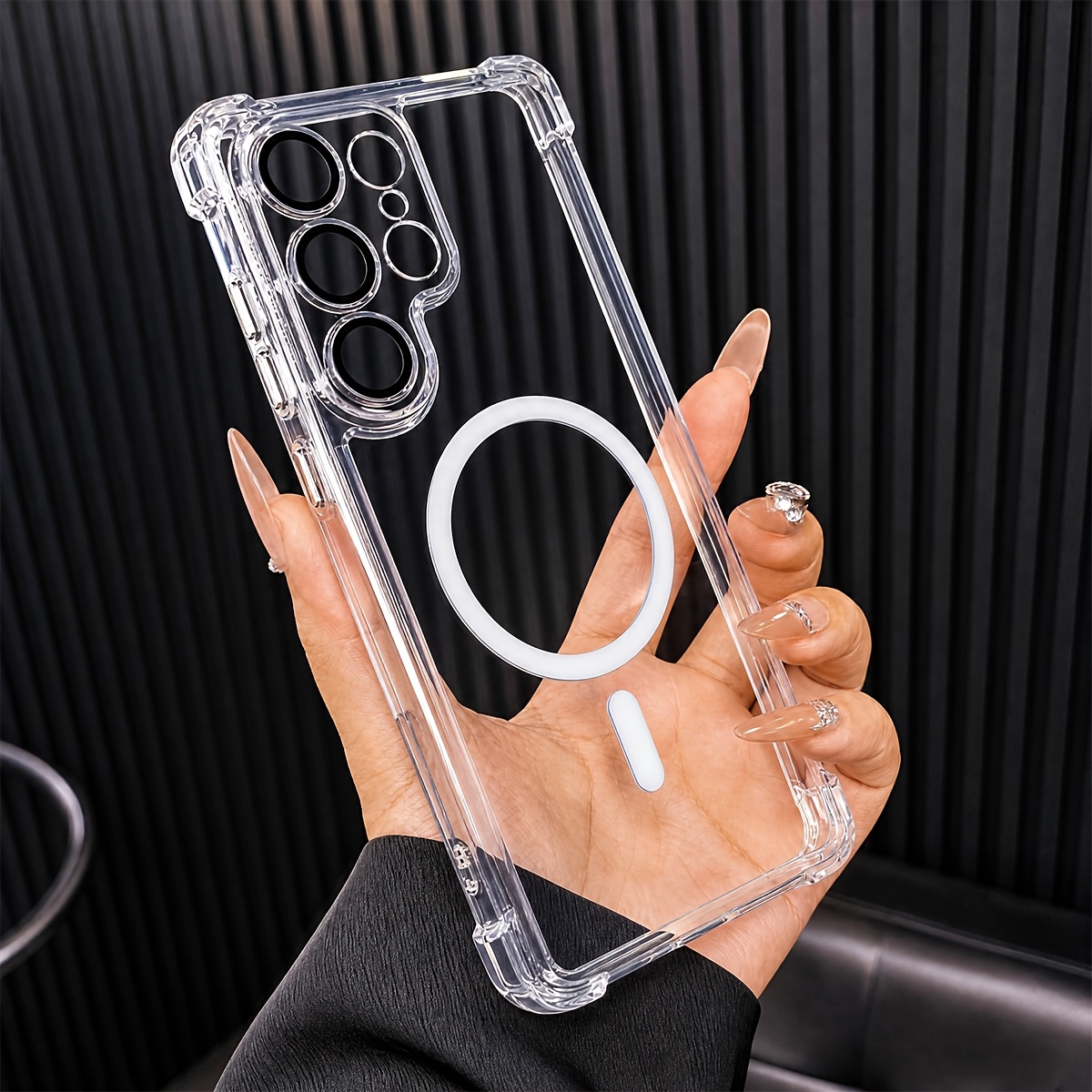 TEMU Phone Case: New Arrival Luxury Buffer Impact Shockproof Transparent Magnetic Wireless Charging Phone Case Compatible With Compatible With Galaxy