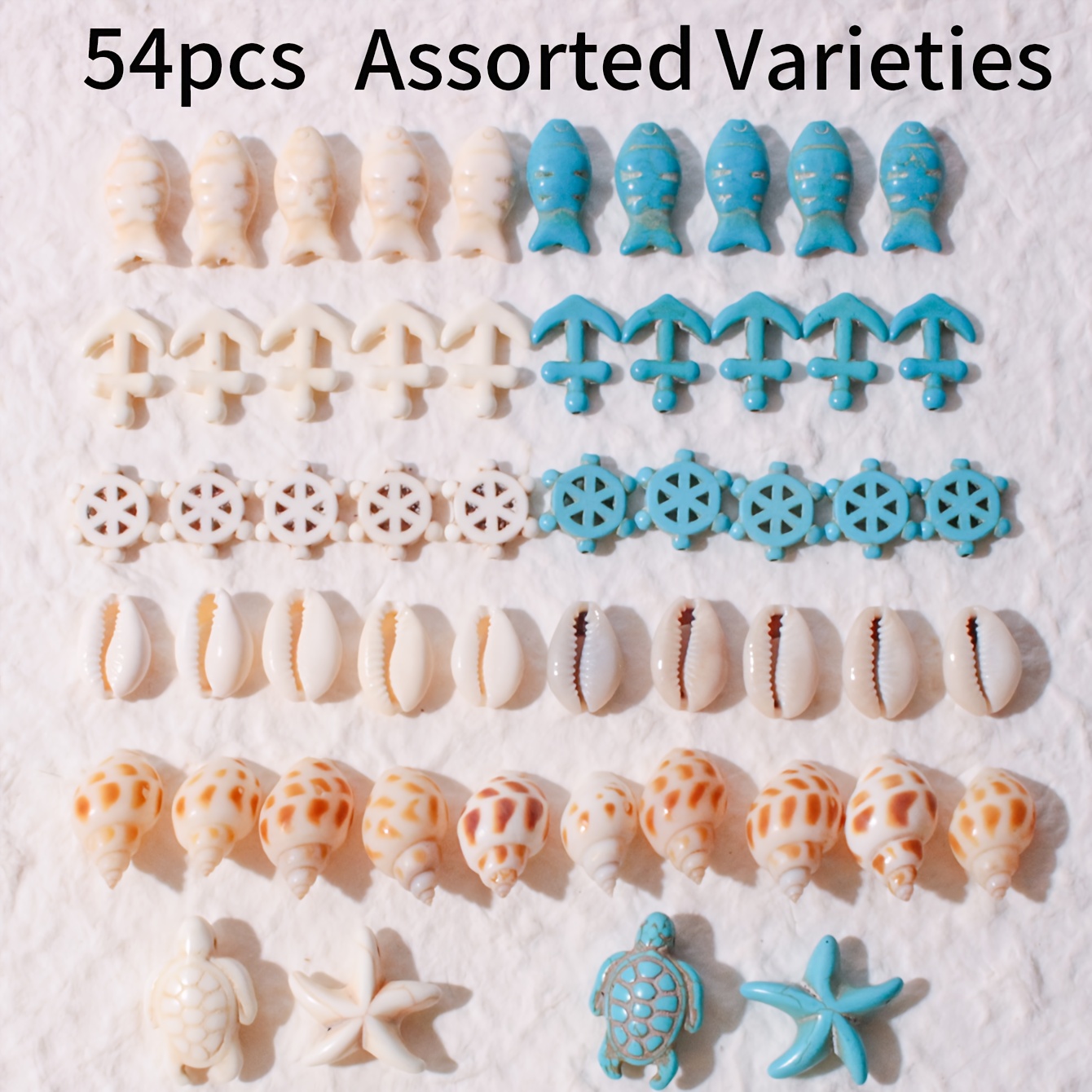 E-shop 54 Stück Blau-Weiß Ozean-Serie Türkis Große Schildkröte Seestern DIY Handgemachte Armband Halskette Zufällige Gr