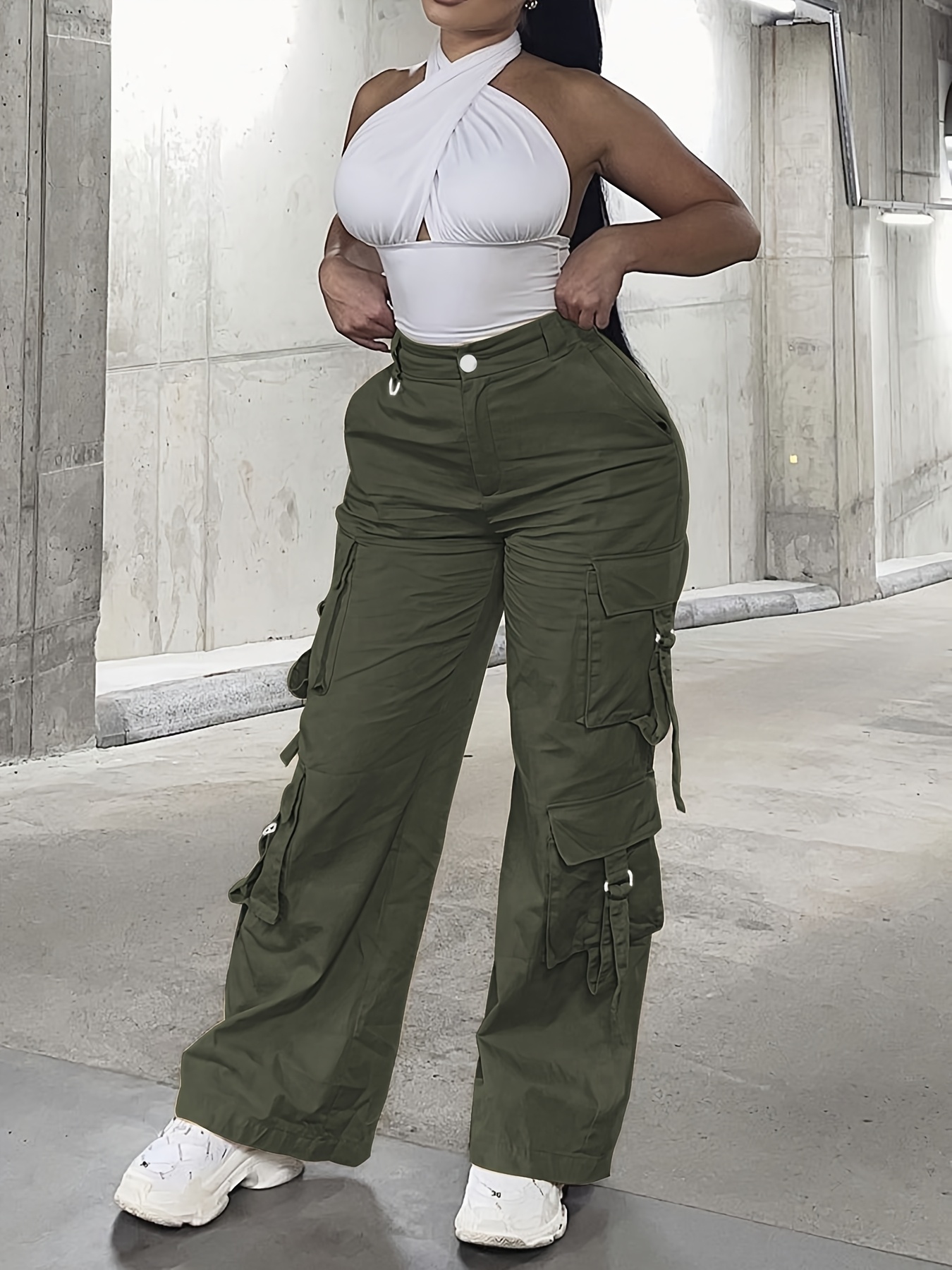 womens high waist multi pocket cargo pants y2k kpop style