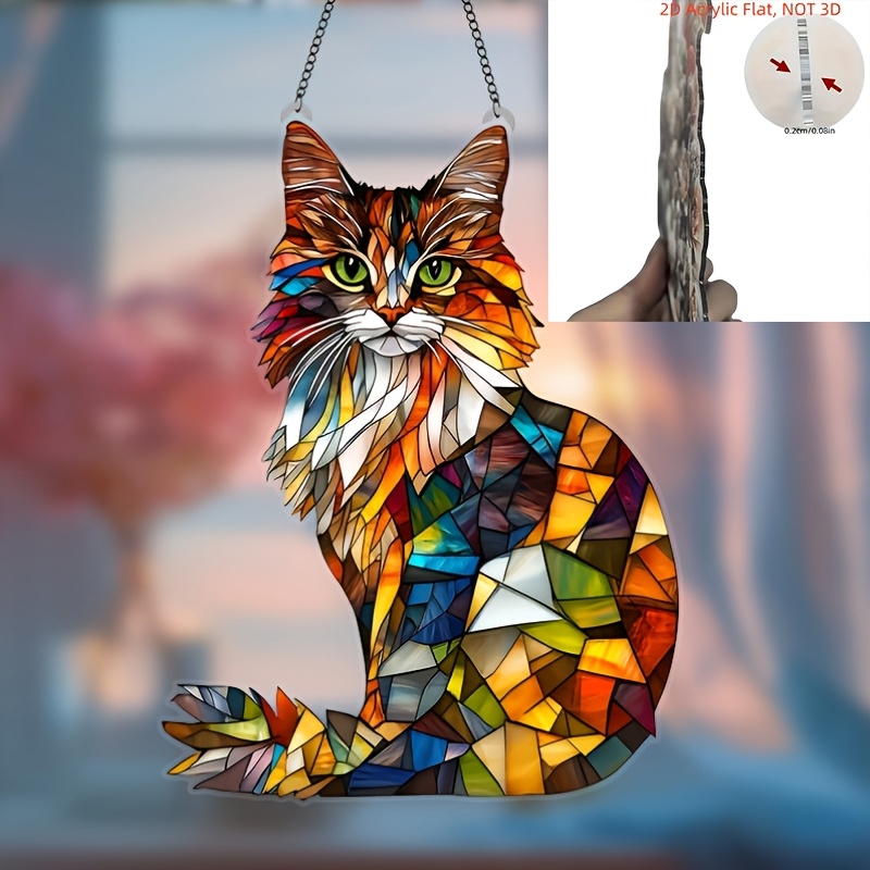 Image of 2d Flat, 1pc, Colorful Acrylic Cat Sun , 6.2"x8" Animal Theme Wall Decor, Suitable For Kitchen, Farmhouse, Garden, Country Home, Creative Birthday Gift For , 2d Flat