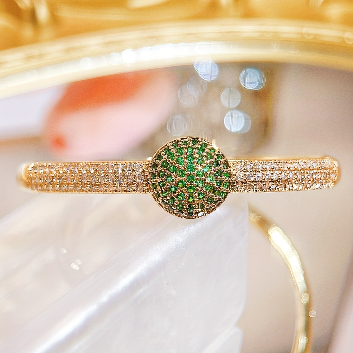 Noble Micro Pave Green Zirconia Thin Bangle