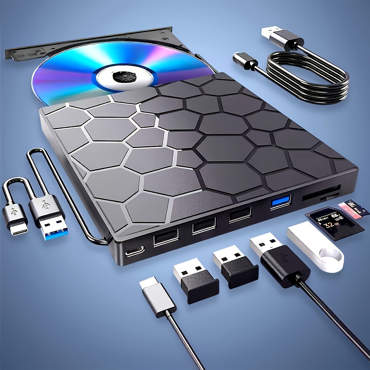 TEMU Portable External Cd/dvd Drive With Usb 3.0 Capabilities - A Type-c Multi-interface And Burner Designed For Laptops, Desktops, And Computers, ,