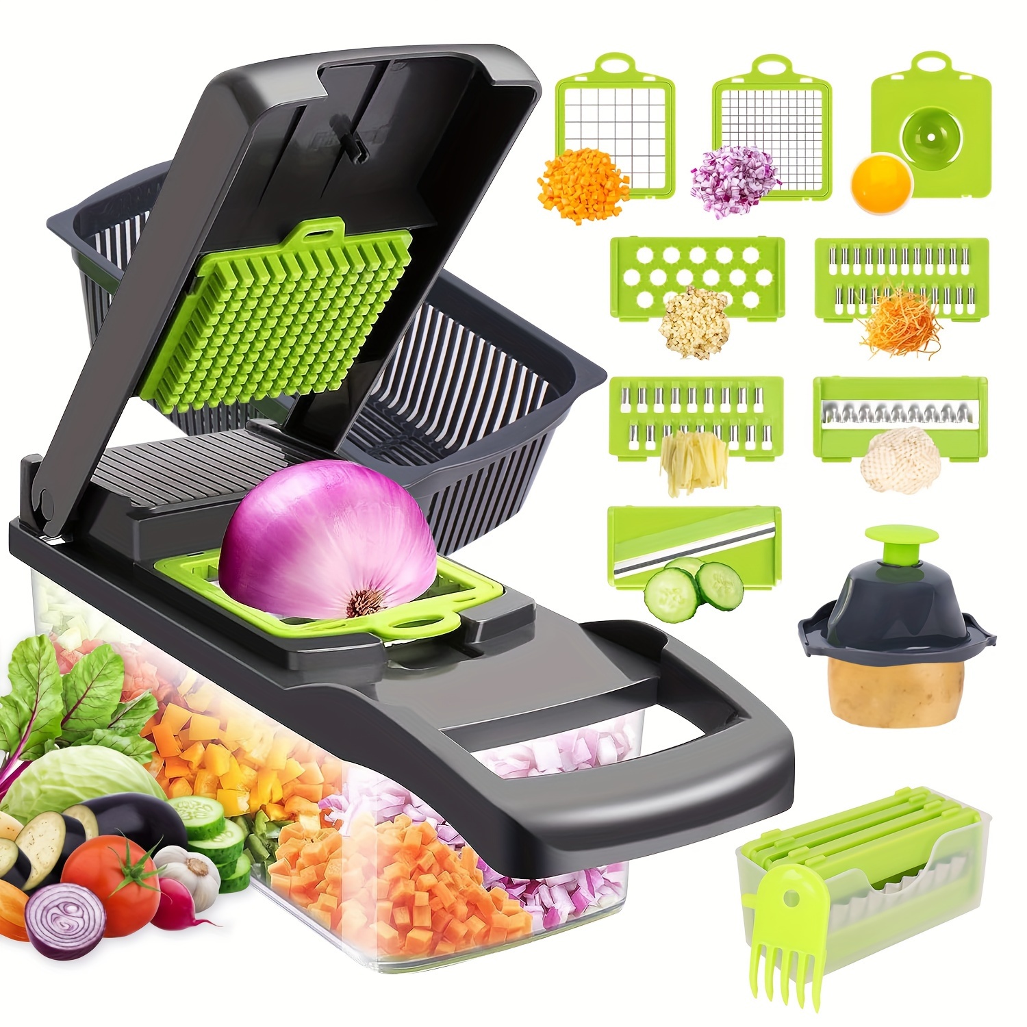 

Vegetable Chopper, Onion Chopper, Mandolin Slicer 13 In 1 Food Chopper Multifunctional Vegetable Chopper And Slicer, Dicing Machine, Adjustablevegetable Cutter With Container