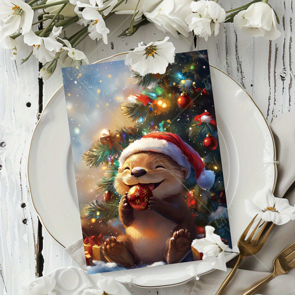 

Otter With Christmas Hat Greeting Card - Everyone, High-quality Holiday Wishes