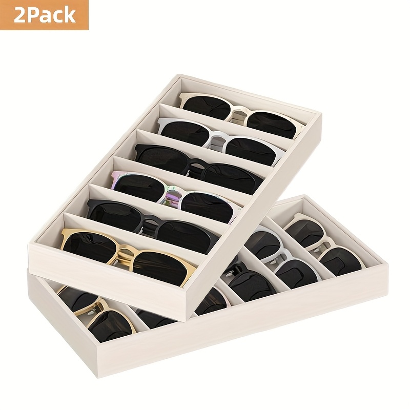 1/2 Pack Retail Eyeglass Displays & Racks, 6-grid Organizer Tray, Beige Velvet Drawer Insert For Multiple Glasses, Eyewear, Watches & Jewelry Display - Stackable Storage For Home & Trade Shows