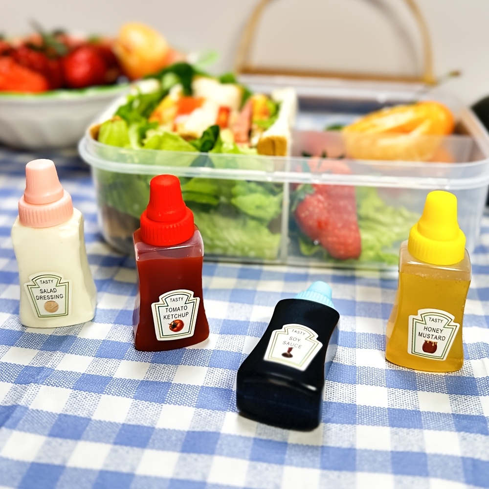 TEMU 4-delige Draagbare Mini Sauceflessen voor Picknicks & Lunches - Ketchup, Mosterd, Mayonaise, Sojasausdispensers, Compact & Schattig Ontwerp,
