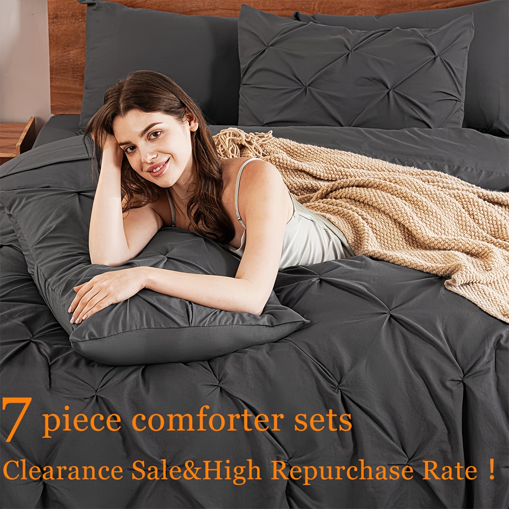 

7-piece Queen Pinched Comforter Set - Luxurious, Soft, Breathable, Hypoallergenic, And Cooling Bedding For All With Sheets, Pintuck Design, And - , Machine Washable, And .