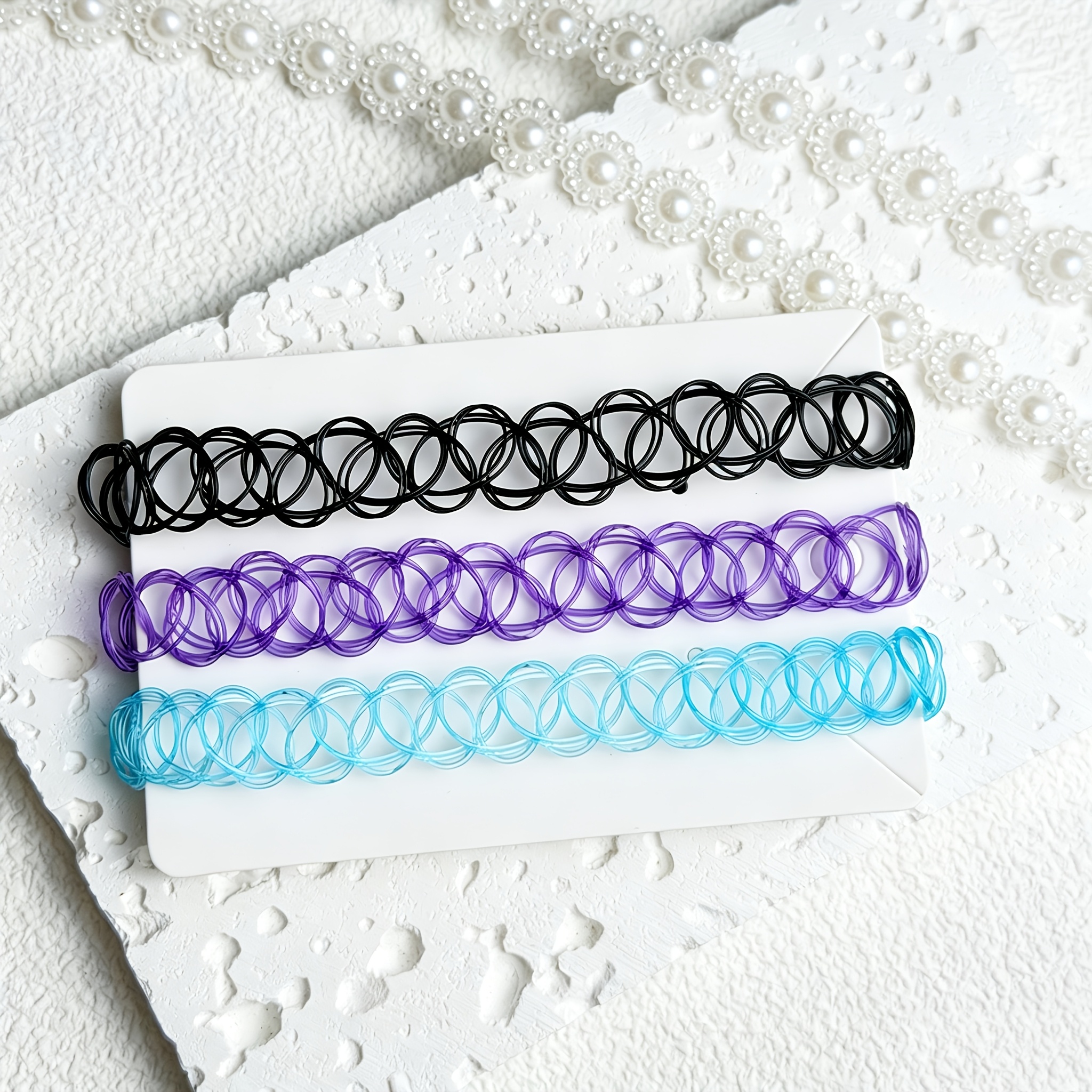 TEMU 3pcs Black Tattoo Choker Necklace Y2k Purple And Blue Tattoo Chokers 90s Choker 2000s Choker 90s Additions 2000s Jewelry Y2k Fashion Vintage